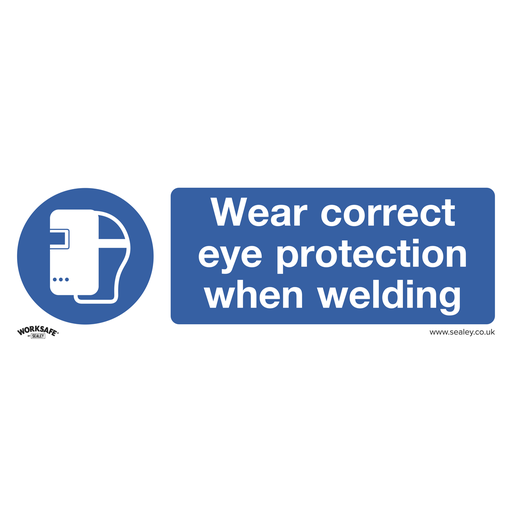 [SS54V10] Sealey Worksafe® Wear Eye Protection When Welding Safety Sign, Self-Adhesive Vinyl - Pack of 10