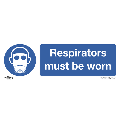 [SS56P10] Sealey Worksafe® Respirators Must Be Worn Safety Sign, Rigid Plastic - Pack of 10