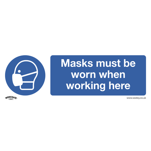 [SS57V10] Sealey Worksafe® Masks Must Be Worn Safety Sign, Self-Adhesive Vinyl - Pack of 10