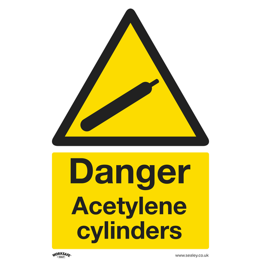 [SS63V10] Sealey Worksafe® Danger Acetylene Cylinders Safety Sign, Self-Adhesive Vinyl - Pack of 10