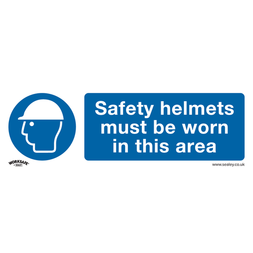 [SS8P10] Sealey Worksafe® Safety Helmets Must Be Worn In This Area Safety Sign, Rigid Plastic - Pack of 10