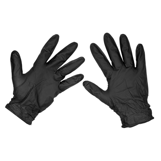 [SSP57XL] Sealey Diamond Grip Extra-Thick Nitrile Powder-Free Gloves, Black, X-Large - Pack of 50