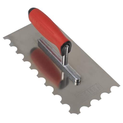 [T6701] Sealey Stainless Steel Semicircle Tooth Trowel with Rubber Handle & Aluminium Foot 270mm