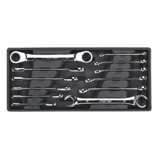 [TBT13] Sealey Premier Flare Nut & Ratchet Ring Spanner Set with Tool Tray 12pc