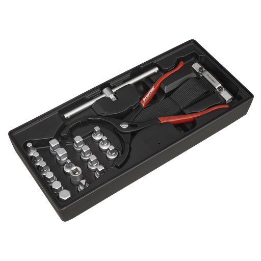 [TBT28] Sealey Premier Oil Filter Wrench, Pliers & Drain Key Set with Tool Tray 21pc