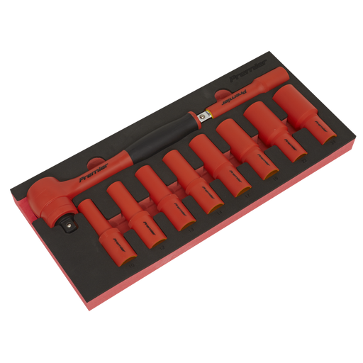 [TBTE11] Sealey Premier Insulated Socket Set with Tool Tray 1/2"Sq Drive 10pc - VDE Approved