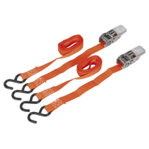 [TD0540S2] Sealey Ratchet Straps Polyester Webbing with S-Hooks 25mm x 4m 5