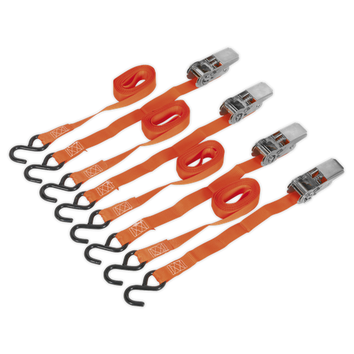[TD0540S4] Sealey Ratchet Straps Polyester Webbing with S-Hooks 25mm x 4m 5