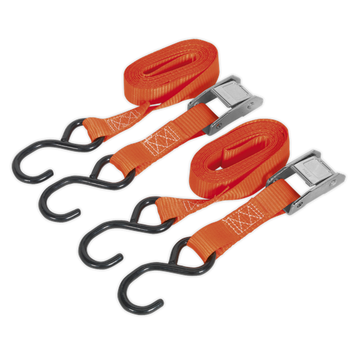 [TD2525CS] Sealey Cam Buckle Strap Polyester Webbing with S-Hooks 25mm x 2.5m 250kg Breaking Strength