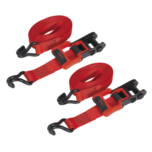 [TD41248JD] Sealey Ratchet Straps Polyester Webbing with J-Hooks 32mm x 4.9m 1200kg Breaking Strength - 2 Pairs