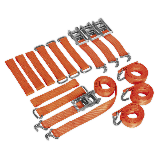 [TDRWKIT] Sealey Alloy/Steel Wheel Car Transporter Ratchet Strap Kit 4pc 50mm x 3m 4500kg Breaking Strength