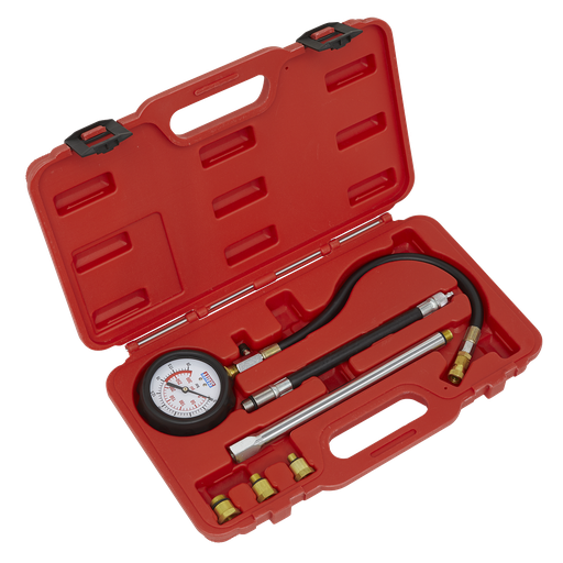 [VSE300D] Sealey Petrol Compression Tester Deluxe Kit 6pc