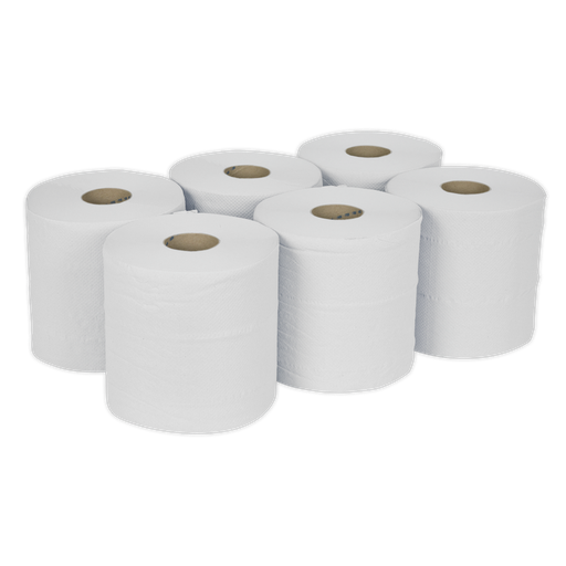 [WHT150] Sealey 2-Ply Embossed White Paper Roll 150m - Pack of 6