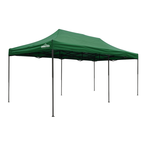 [DG140] Dellonda Premium 3x6m Pop-Up Gazebo, Heavy Duty, PVC Coated, Water-Resistant Fabric, Supplied with Carry Bag, Rope, Stakes & Weight Bags - Dark Green Canopy