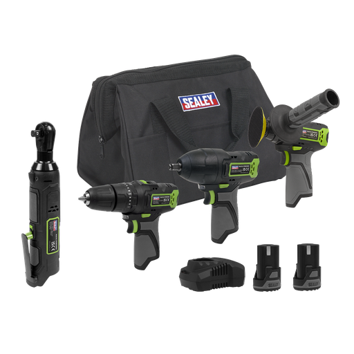 [CP108VCOMBO1EU] Sealey 4 x SV10.8 Series Cordless Combo Kit 10.8V - 2 Batteries & Euro Plug