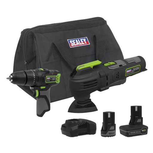 [CP108VCOMBO5EU] Sealey 2 x SV10.8 Series Cordless Combi Drill & Multi-Tool Kit 10.8V - 2 Batteries & Euro Plug