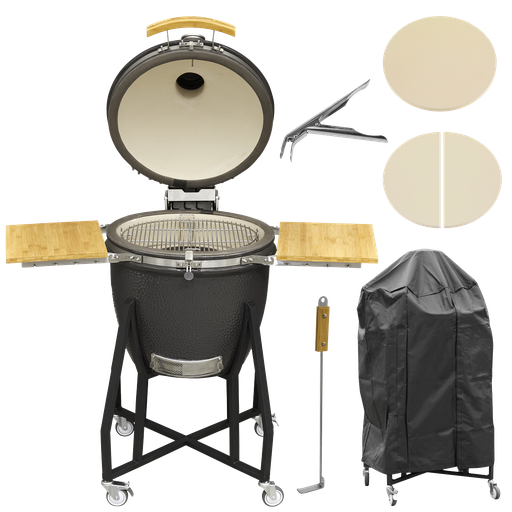 [DG236] Dellonda Deluxe 22"(56cm) Ceramic Kamado Style BBQ, Cover, Grid Gripper, Heat Deflector & Heat Deflector Support