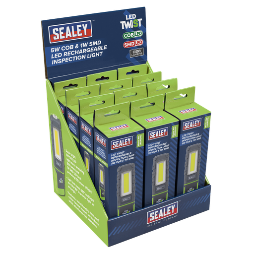[LED601GDB] Sealey LED Twist Rechargeable Inspection Light, Green - Box of 1