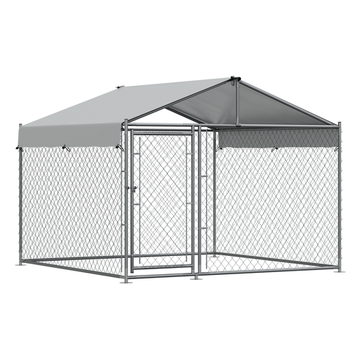 [DG281] Dellonda Galvanised Steel Dog Kennel with Roof Cover & Chain Link Fencing