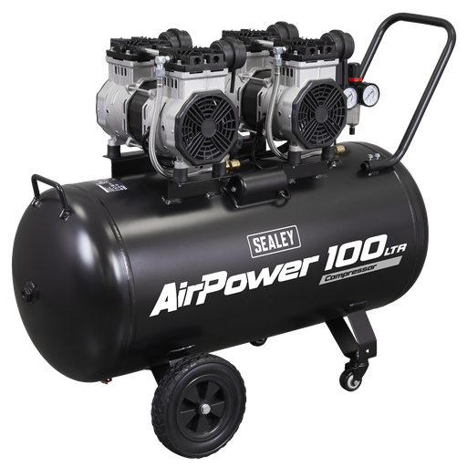 [SAC10001S] Sealey 100L Oil Free Low Noise Direct Drive Air Compressor 2 x 2hp