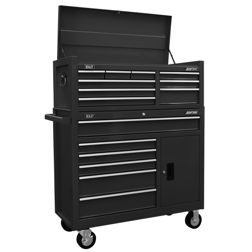 [AP41STACKB] Sealey American PRO® Topchest & Rollcab Combination 15 Drawer - Black