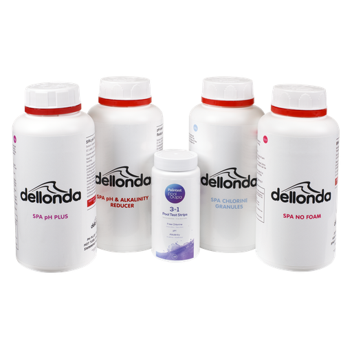 [DL62] Dellonda Hot Tub/Spa Starter Kit - Chlorine, pH Increaser, Dry Acid, Foam Down & Test Strips