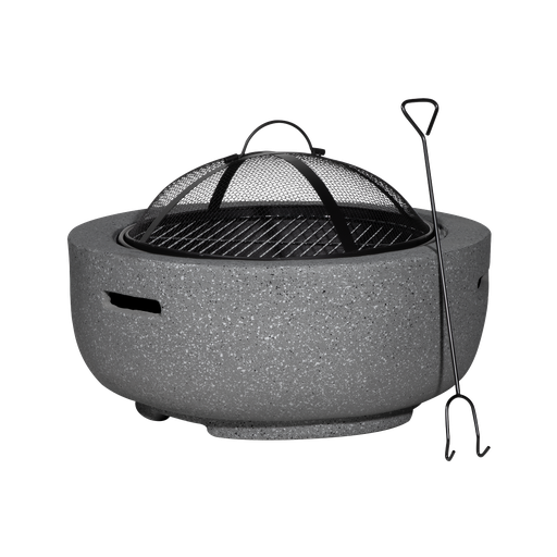 [DG189] Dellonda Round MgO Fire Pit with BBQ Grill, Ø60cm, Safety Mesh Screen - Dark Grey