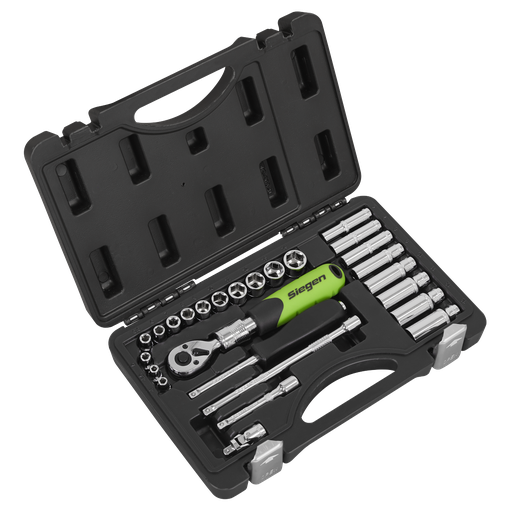 [S01286] Sealey Siegen Extendable Ratchet Socket Set 1/4"Sq Drive 26pc
