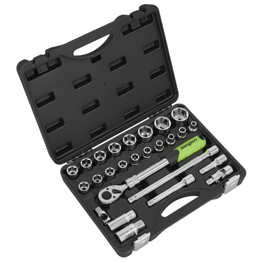 [S01288] Sealey Siegen Extendable Ratchet Socket Set 1/2"Sq Drive 26pc