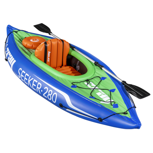 [DL154] Dellonda Inflatable One-Person Kayak/Canoe Set with Pump, Carry Bag & Aluminium Oar - Blue/Green