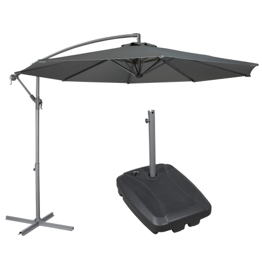 [DG270] Sealey Dellonda Banana Parasol with Cover & Base 3m - Grey