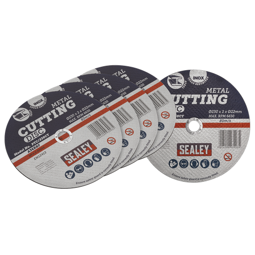 [PTC/230CT5] Sealey 230 x 2mm Cutting Disc 22mm Bore - Pack of 5