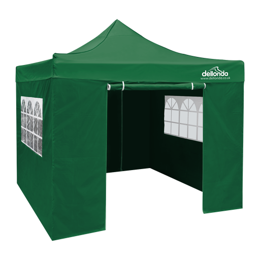 [DG162] Dellonda Premium 2x2m Pop-Up Gazebo & Side Walls, PVC Coated, Water-Resistant Fabric with Carry Bag, Rope, Stakes & Weight Bags - Green
