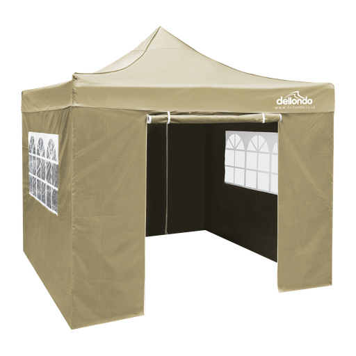 [DG164] Dellonda Premium 3x3m Pop-Up Gazebo & Side Walls, PVC Coated, Water-Resistant Fabric with Carry Bag, Rope, Stakes & Weight Bags - Beige