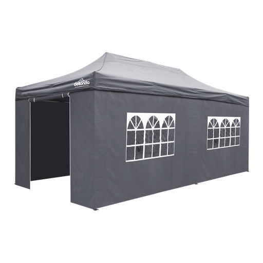 [DG175] Dellonda Premium 3x6m Pop-Up Gazebo & Side Walls, PVC Coated, Water-Resistant Fabric with Carry Bag, Rope, Stakes & Weight Bags - Grey
