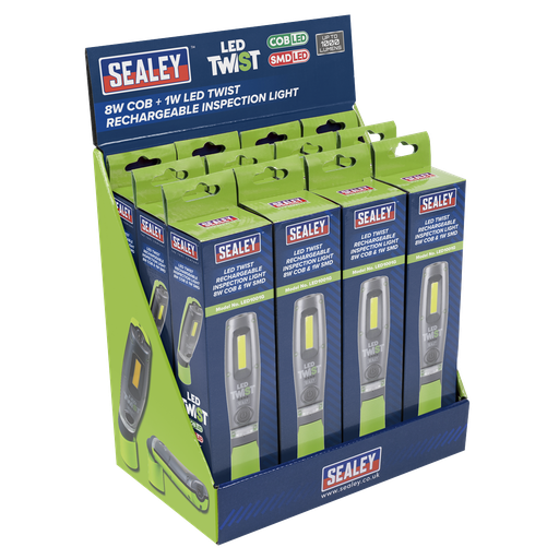 [LED1001GDB] Sealey LED Twist Rechargeable Inspection Light, Green - Box of 12