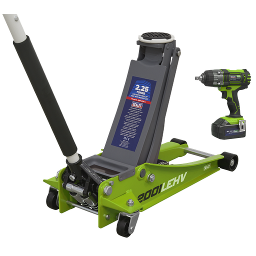 [2001LEHVCOMBO] Sealey Trolley Jack & Cordless Impact Wrench Combo - Green