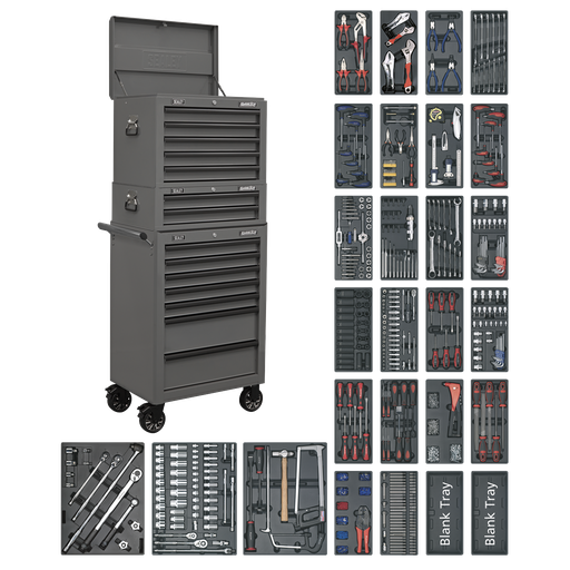 [SPTGRCOMBO1] Sealey Superline PRO® Tool Chest Combination 14 Drawer with 1179pc Tool Kit - Grey