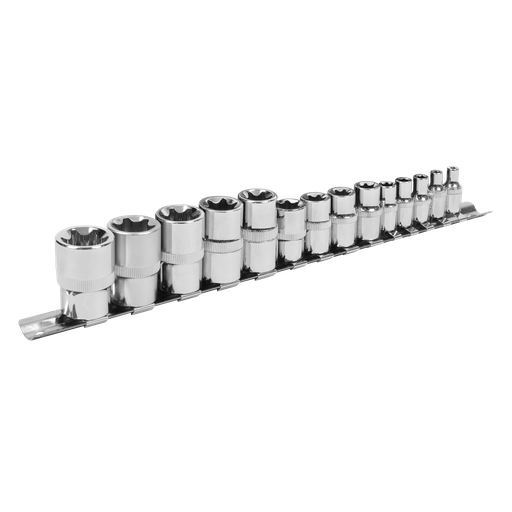 [S01265] Sealey Siegen TRX-Star* Socket Set E4-E24 1/4", 3/8" & 1/2"Sq Drive 14pc