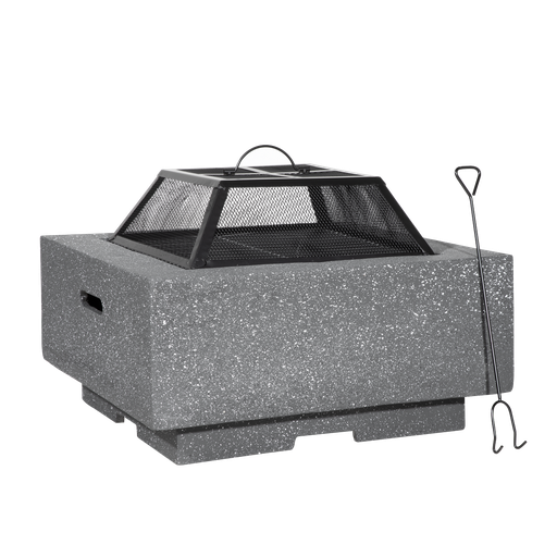 [DG193] Dellonda Square MgO Fire Pit with BBQ Grill, Safety Mesh Screen - Dark Grey