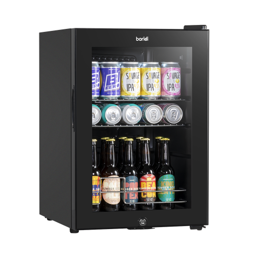 [DH62] Baridi Beer & Drinks Fridge with LED Light, Black and Glass Door 60L