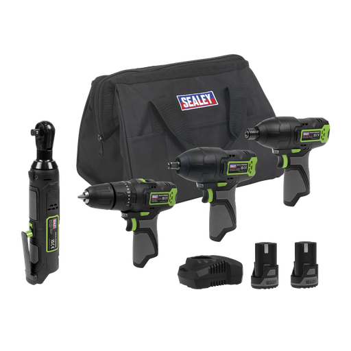 [CP108VCOMBO2EU] Sealey 4 x SV10.8 Series Cordless Combo Kit 10.8V - 2 Batteries & Euro Plug
