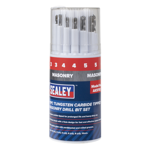 [AK5702] Sealey Tungsten Carbide Tipped Masonry Drill Bit Set 11pc