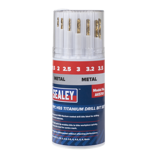 [AK5701] Sealey HSS Titanium Drill Bit Set 11pc