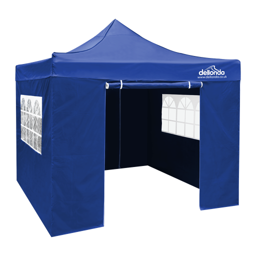 [DG161] Dellonda Premium 2x2m Pop-Up Gazebo & Side Walls, PVC Coated, Water-Resistant Fabric, Supplied with Carry Bag, Rope, Stakes & Weight Bags - Blue