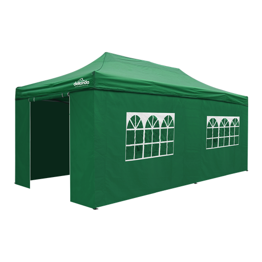 [DG174] Dellonda Premium 3x6m Pop-Up Gazebo & Side Walls, PVC Coated, Water-Resistant Fabric with Carry Bag, Rope, Stakes & Weight Bags - Green