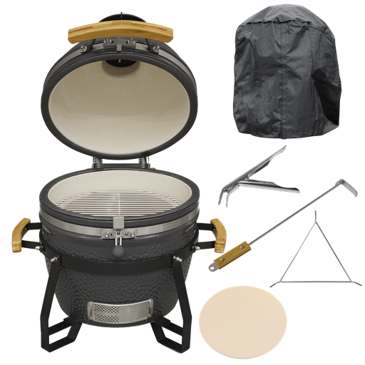 [DG235] Dellonda Deluxe 16"(40cm) Ceramic Kamado Style BBQ, Cover, Grid Gripper, Heat Deflector & Heat Deflector Support