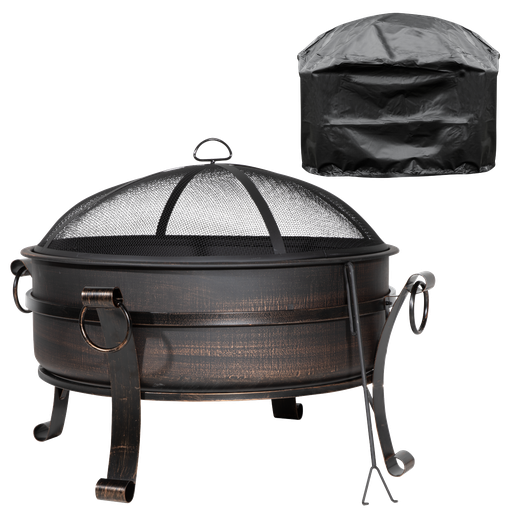 [DG237] Dellonda Deluxe 2-in-1 Outdoor Fire Pit/Coffee Table with Drawstring Cover 93cm Antique Bronze Effect