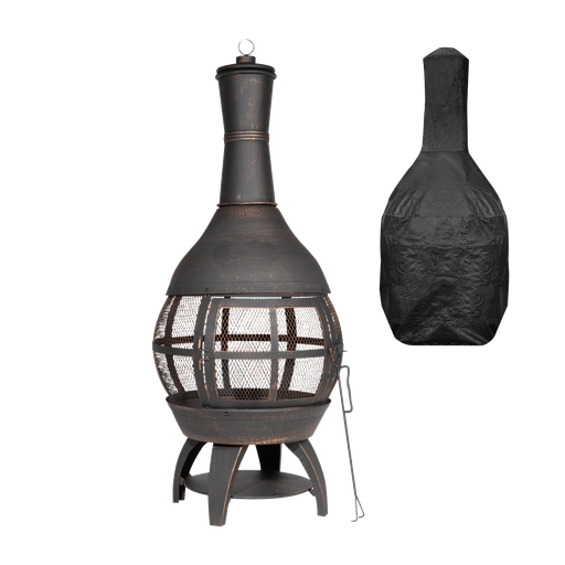 [DG241] Dellonda Deluxe 360° Chiminea/Fire Pit/Outdoor Heater with Fire Poker & Water-Resistant Drawstring Cover - Antique Bronze Finish - DG241