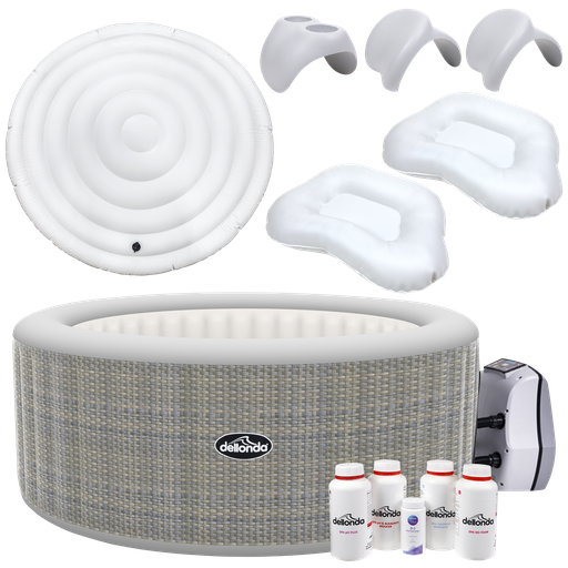 [DL101] Dellonda 4-6 Person Inflatable Hot Tub/Spa with Smart Pump & Starter Kit - Rattan Effect
